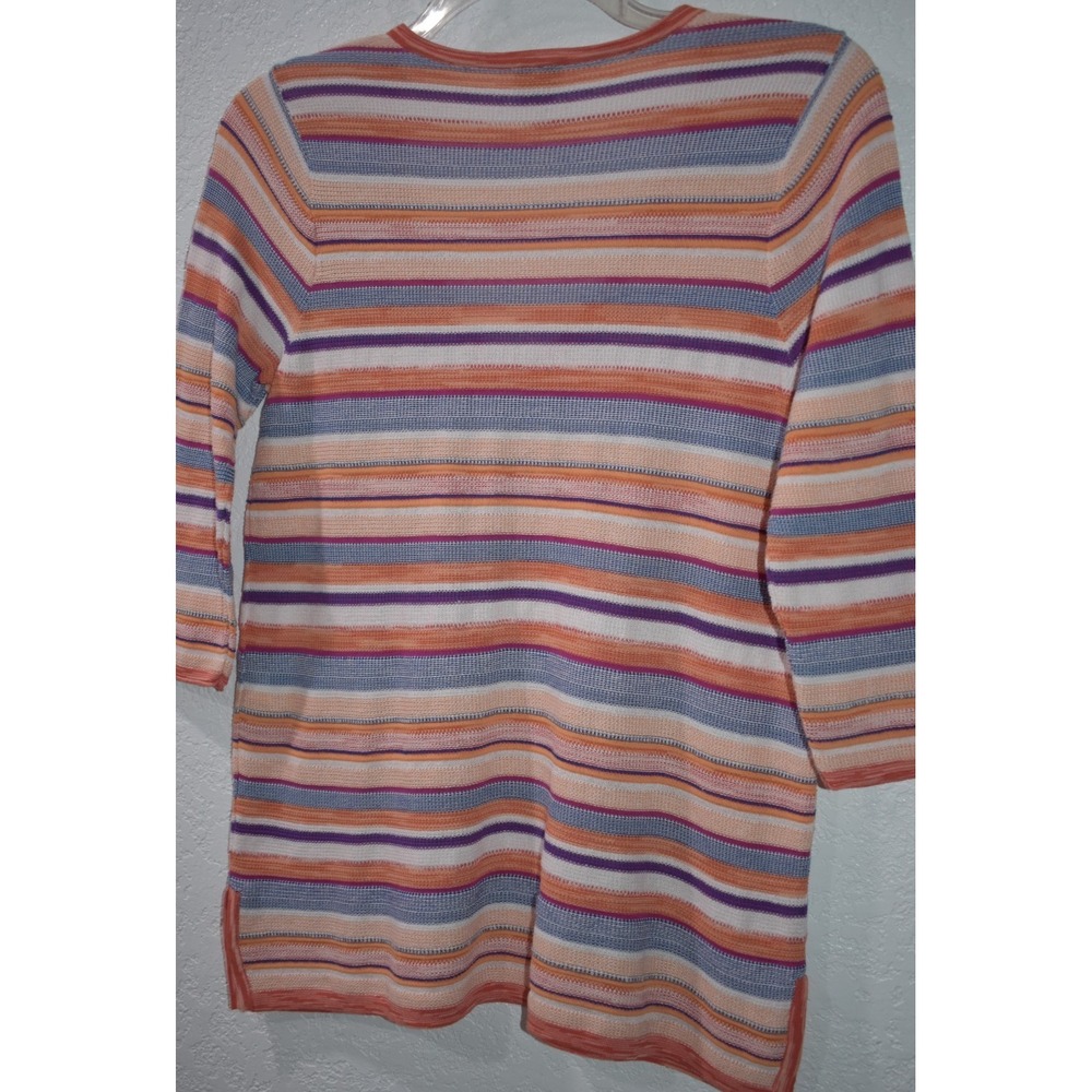 Chicos Linen Blend Top 1/Medium Colorful Stripes V-Neck 3/4 Sleeves Lightweight - Picture 8 of 16